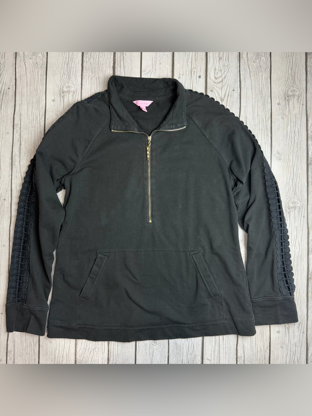 Lilly Pulitzer Women's L Skipper Popover Onyx Black Half Zip Sweatshirt
